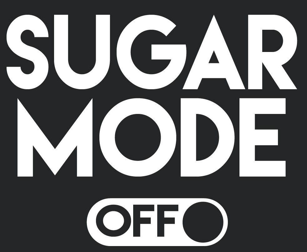 Sugar Mode Off Logo, Black rectangle with white writing.